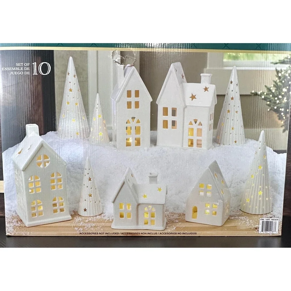 CERAMIC HOLIDAY VILLAGE 10 PCS 1601419 *NEW IN OPEN‎ BOX
